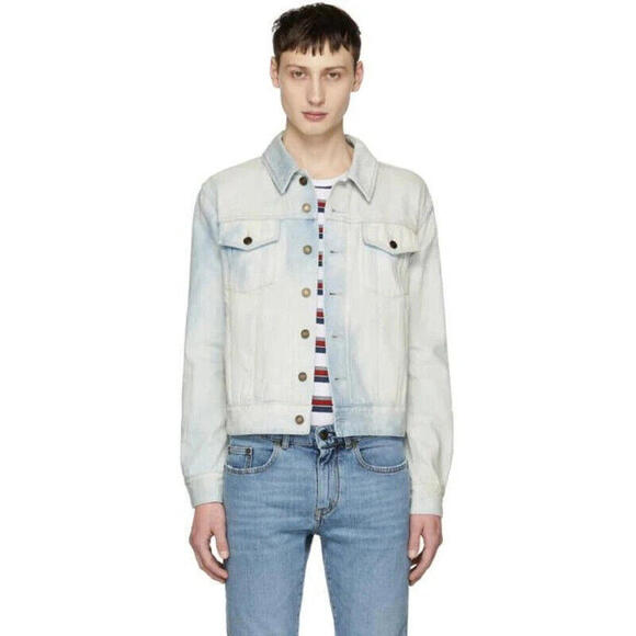 NWT SS18 SAINT LAURENT PARIS Men's Sz S Blue Denim Trucker Jacket Light Wash - Picture 1 of 15